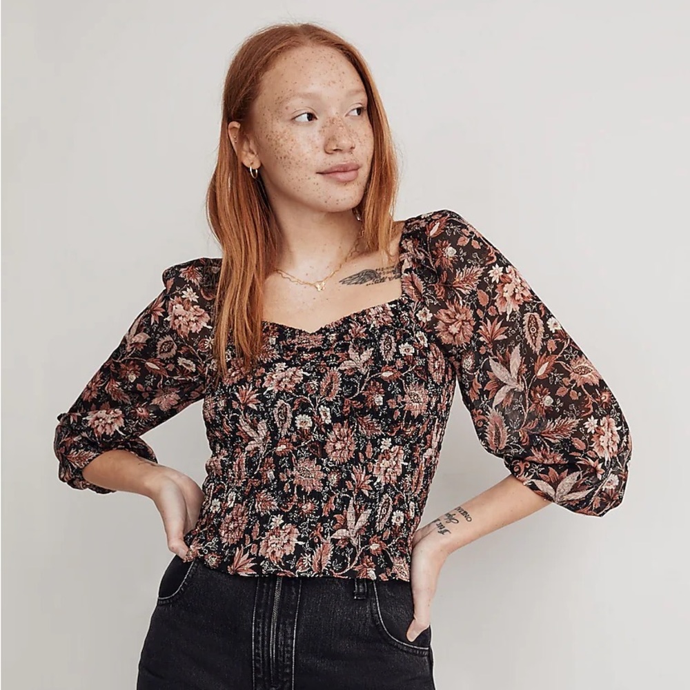 MADEWELL Lucy Smocked Top in Floral *Like New* for Back-To-School
